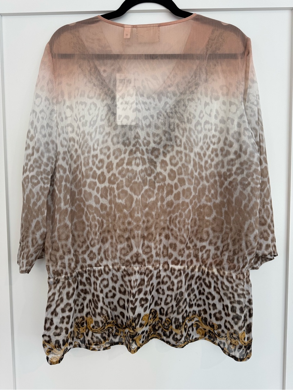 Chico's Beige Brown Leopard Print V-Neck Tunic with Gold Embellishment Size 2 - Picture 5 of 5
